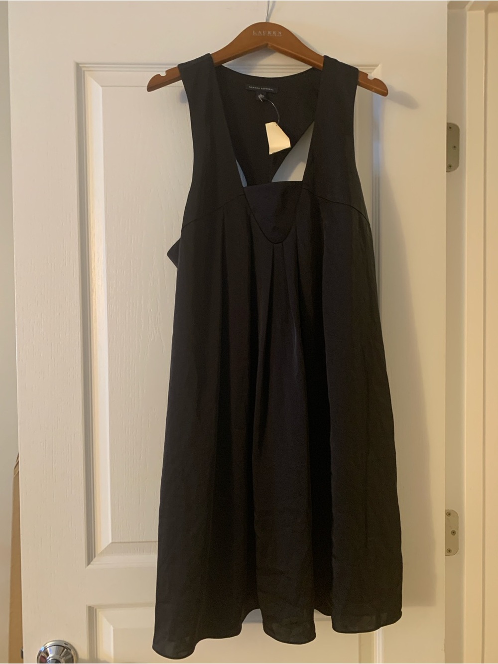 NWT: Banana Republic Black Satin/Polyester Sleeveless Dress